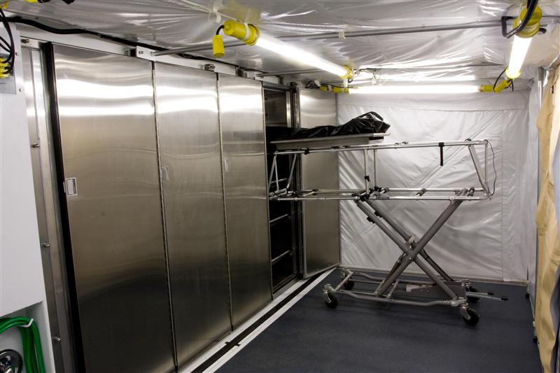 Remains Storage Area - The MIRCS can hold up to 16 remains under the tight US mortuary standards for both temperature control and air exchange, while the outside conditions can vary from -20°F to 120°F.