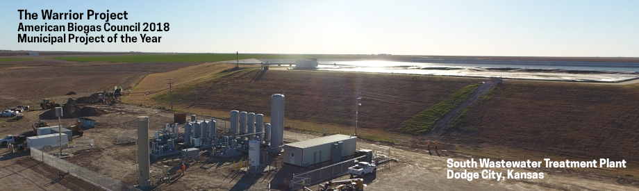 Aerial view of gas processing equipment at Dodge City Wastewater Treatment Plant